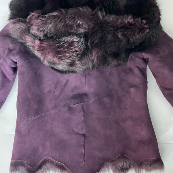 French genuine fur shearling jacket coat maroon deep purple Sz 2 small - Picture 4 of 12